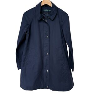 Lauren Ralph Lauren Women's Size XS Navy Blue Long Trench Lined Coat Casual
